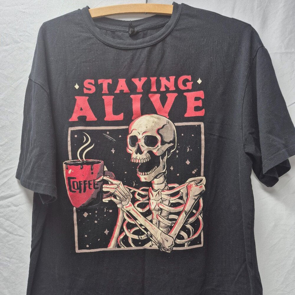 Shein XS Skeleton T-Shirt Black